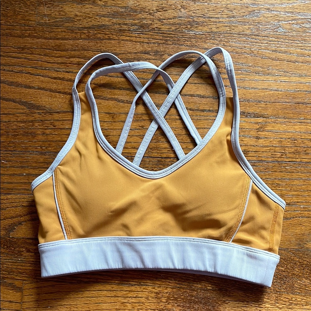 Wilo The Label Women's Orange Strappy Sports Bra with Gray Trim